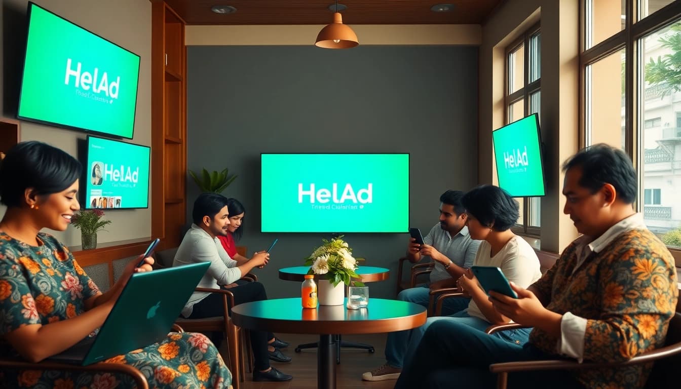 Engaging online marketplace scene showcasing Hela Ad in a friendly environment.