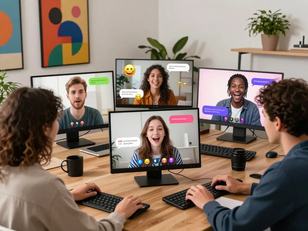 Engaging spicy chat scene with diverse friends in lively online conversation.