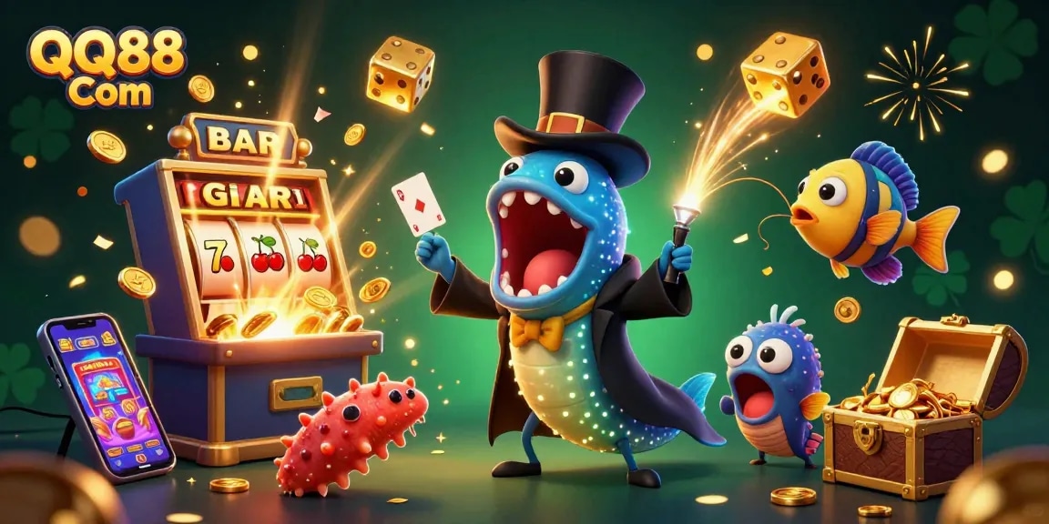 Join the action at QQ88 Com with an enchanting 3D scene showcasing underwater characters performing thrilling casino magic.