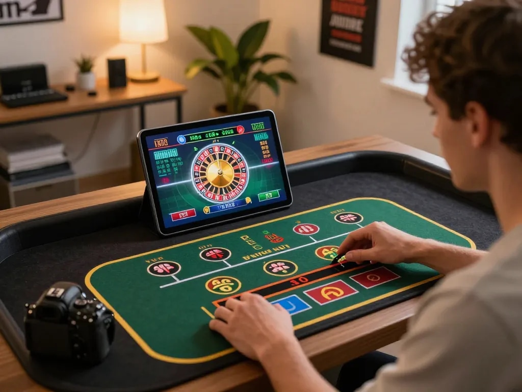 Engaging with nhà cái Net88 live dealer roulette action on a tablet in a cozy home gaming setup