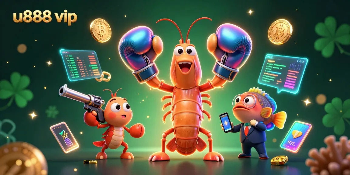 Engage with U888 VIP, the premier casino platform, with vibrant 3D gaming elements in a colorful scene.