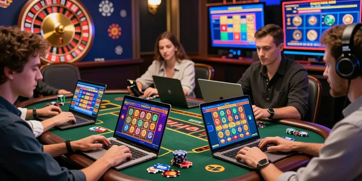 Exciting scene of players engaging with online casinos that accept credit cards, showcasing game interfaces and vibrant casino atmosphere.