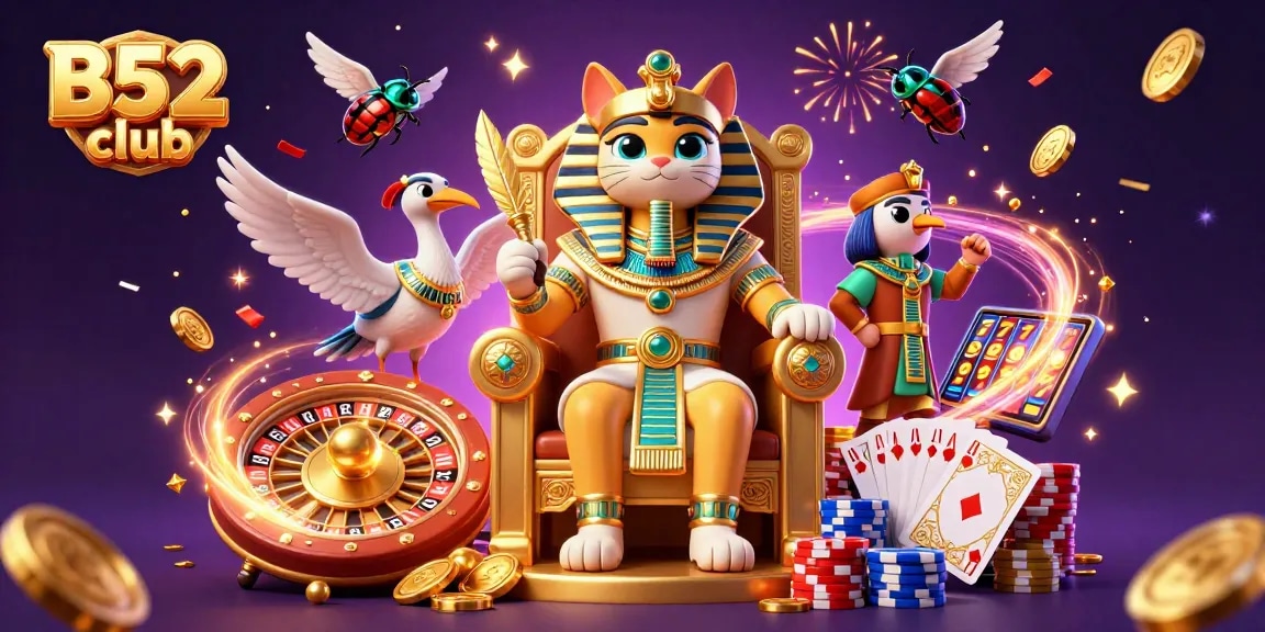 Engage in thrilling games at B52 club with vibrant 3D casino illustration showcasing luxurious elements.