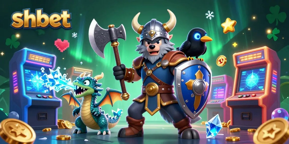 Join the shbet Viking wolf warrior and dragon in an exciting casino adventure with colorful game elements.