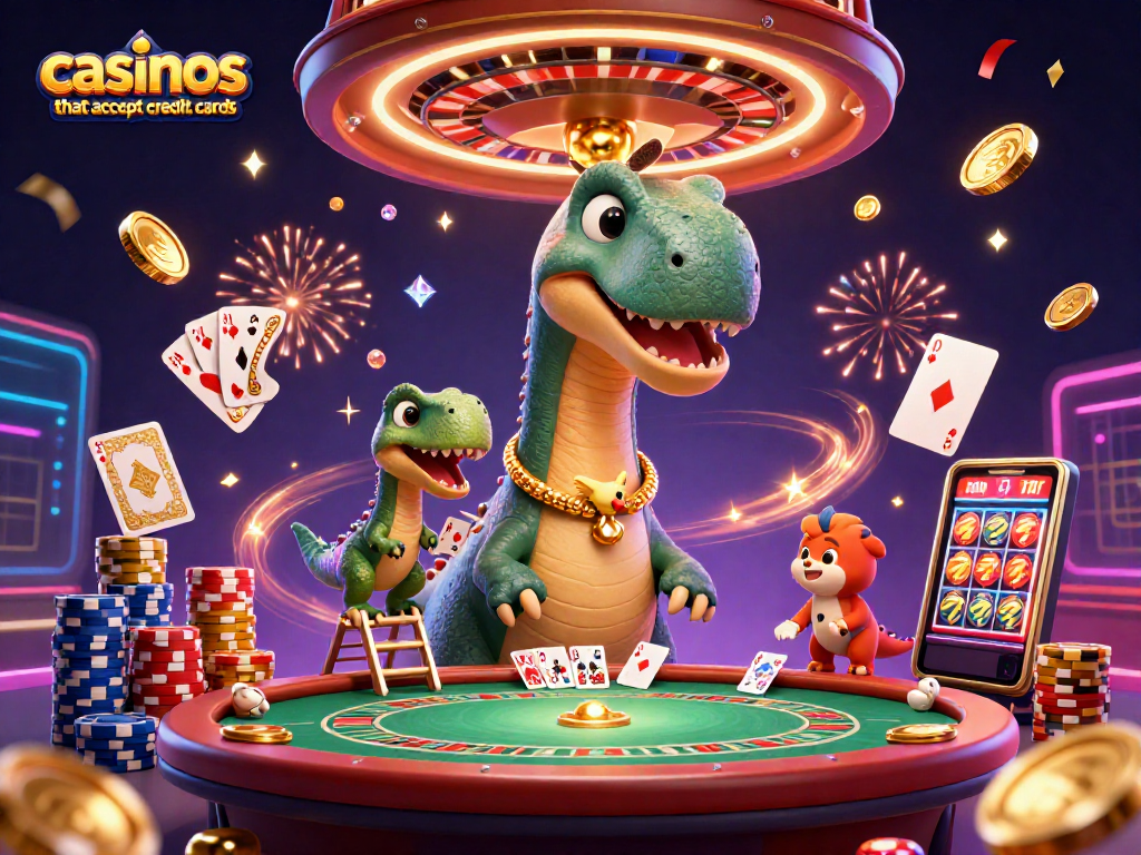 Win at casinos that accept credit cards with vibrant casino-themed gaming action.