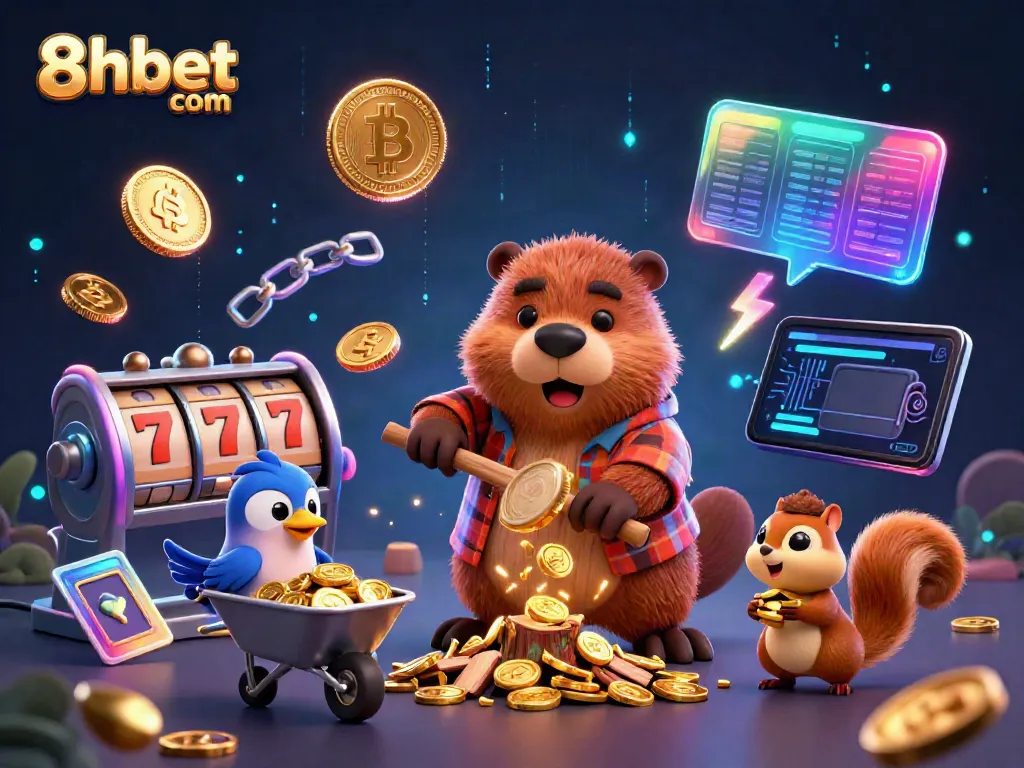 Join the fun at 8xbet com with a lively casino scene featuring vibrant characters and gold coin action.