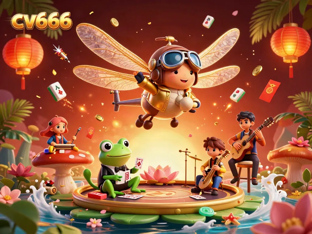 Experience thrilling card games at cv666 with a vibrant lily pad casino and charming characters.