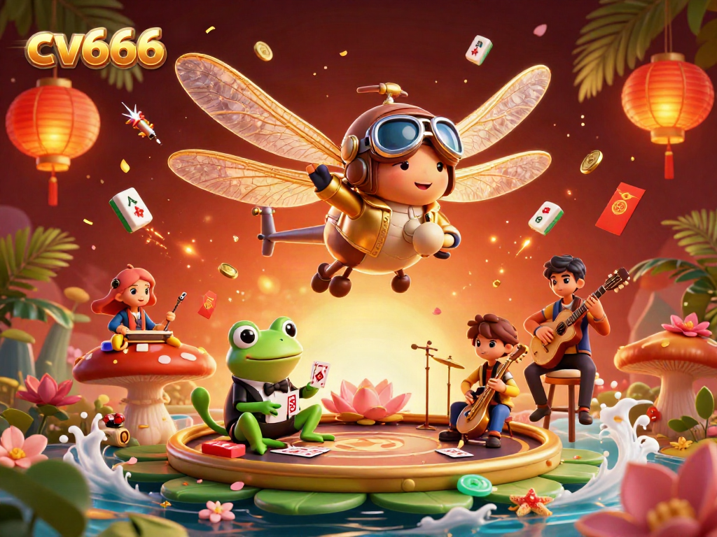 Experience thrilling card games at cv666 with a vibrant lily pad casino and charming characters.