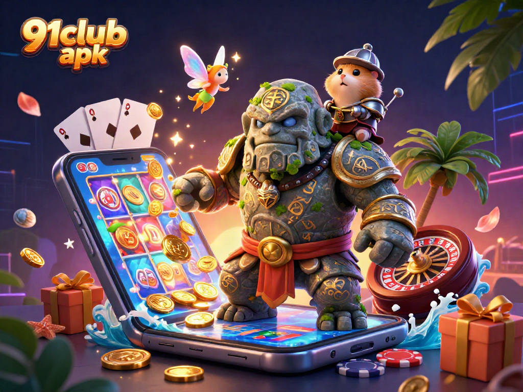 Engage with thrilling 91club apk gameplay featuring colorful slot spins and energetic characters.