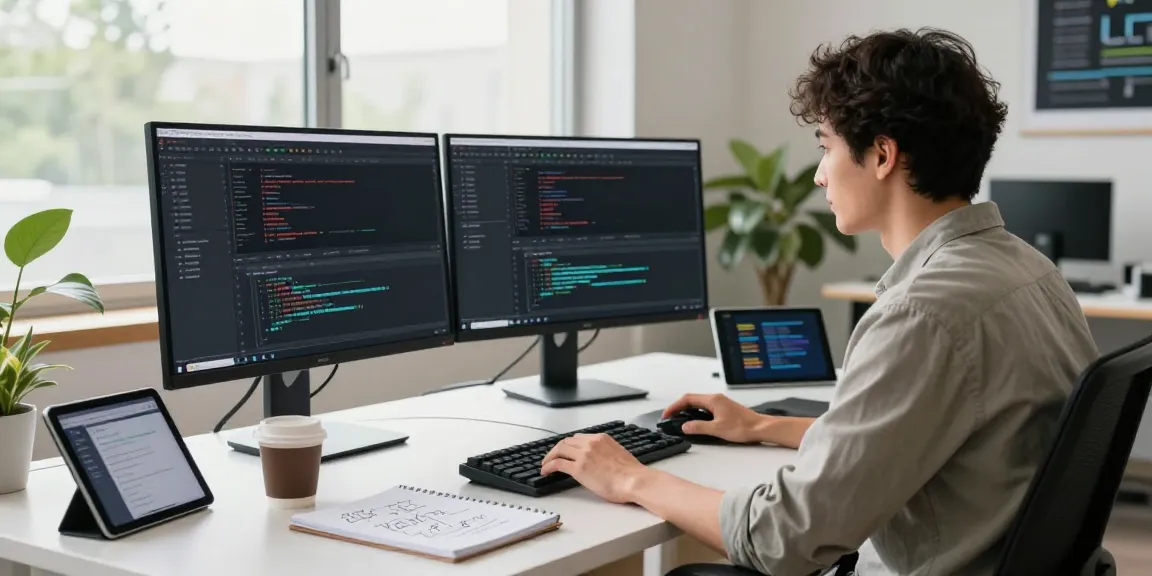 Developer coding in a modern workspace while utilizing instant indexing tools.