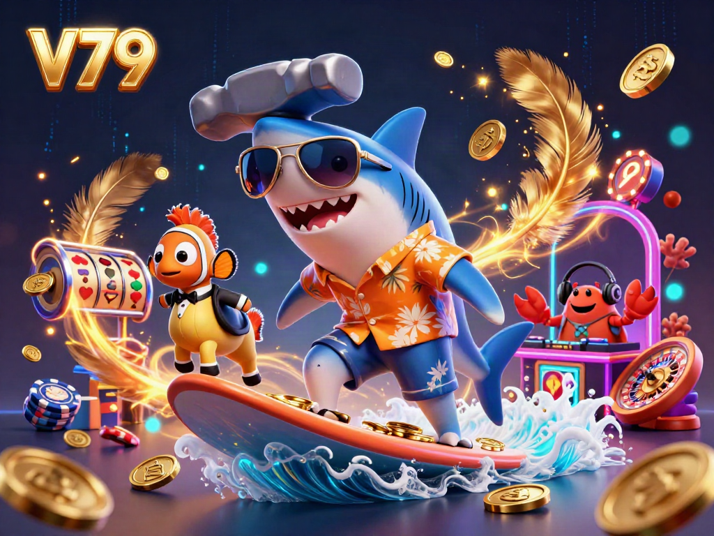 Experience V79 with a dynamic underwater casino scene featuring characters amidst gold coins and gaming elements.
