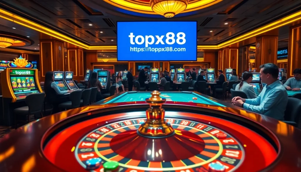 Exciting casino scene with roulette table and players engaging at the top casino website https://topxx88.com/.