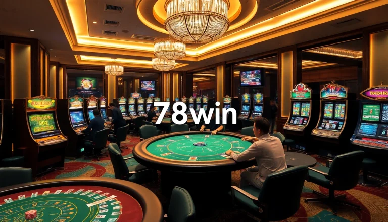 Exciting gameplay at 78win's casino platform with vibrant slot machines and engaging players.