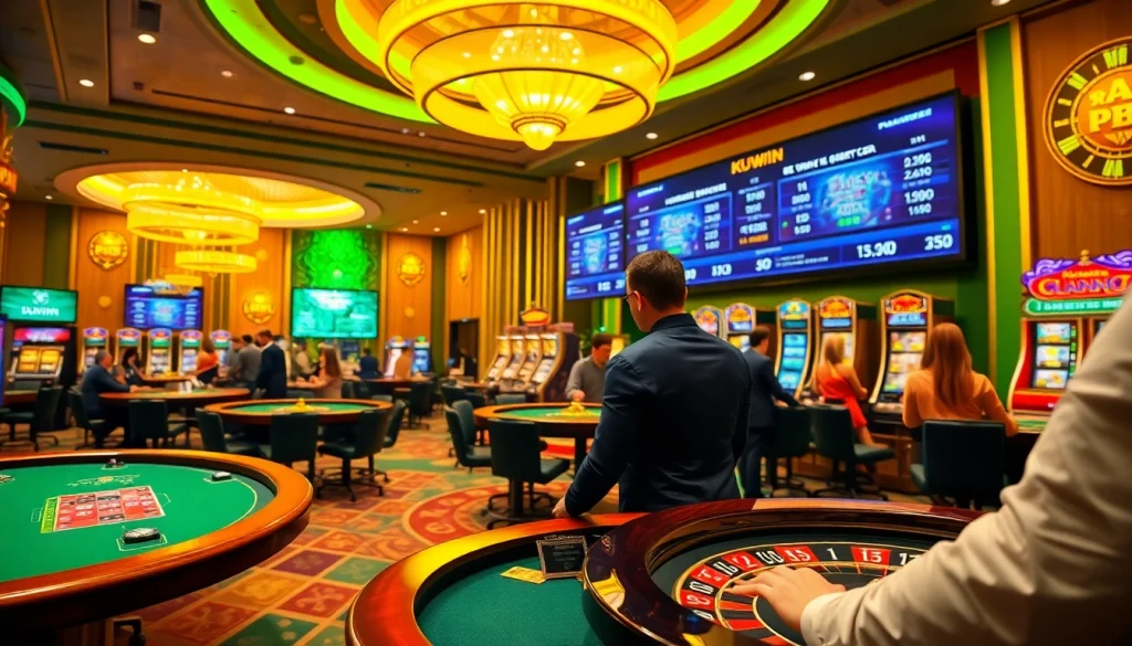 Kuwin casino players enjoying vibrant games at luxurious tables.