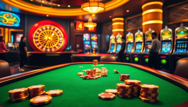 S8 casino scene showcasing vibrant gaming tables and slot machines in an inviting atmosphere.