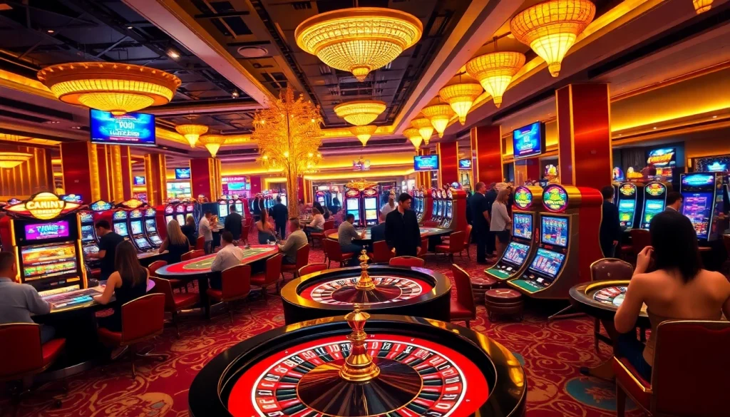 Players enjoy a thrilling evening at a luxurious casino, just like at https://789winjj.com/, experiencing exciting games and vibrant interactions.