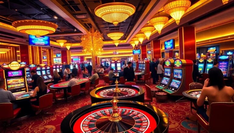 Players enjoy a thrilling evening at a luxurious casino, just like at https://789winjj.com/, experiencing exciting games and vibrant interactions.