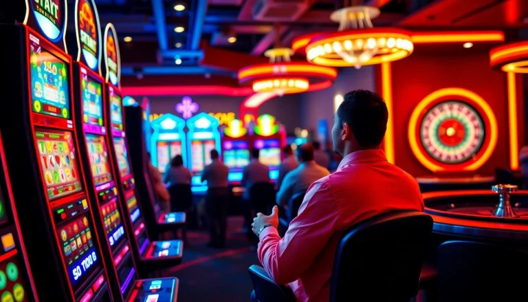 Experience high-stakes excitement at a Situs Slot Gacor with thrilling slot machines and vibrant casino decor.