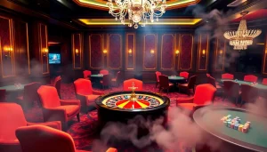Experience the thrill of winning at jun88 com with an elegant casino atmosphere showcasing roulette and poker.