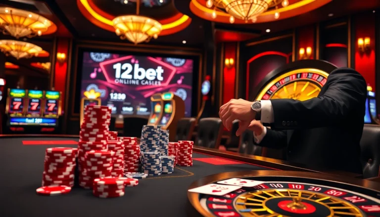 Exciting gaming moment at a luxury casino featuring 12bet online betting interface.