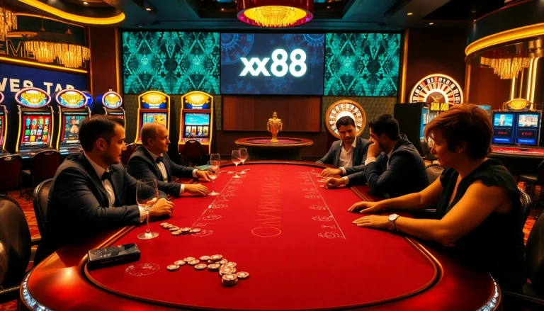 Bet at xx88's luxurious casino table with vibrant colors and high-stakes excitement.