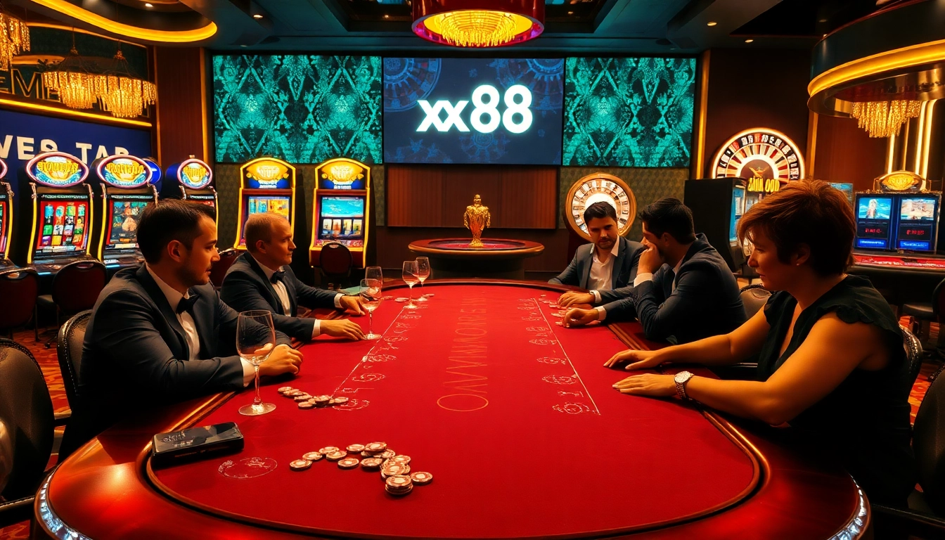 Bet at xx88's luxurious casino table with vibrant colors and high-stakes excitement.