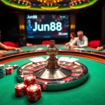 Dynamic players enjoying the excitement of jun88 com at a luxurious casino table.