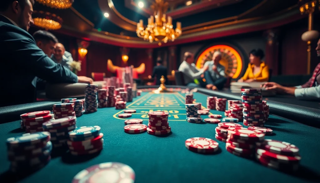 Experience the excitement of QQ 88 with vibrant casino games, chips, and players at a luxury table.