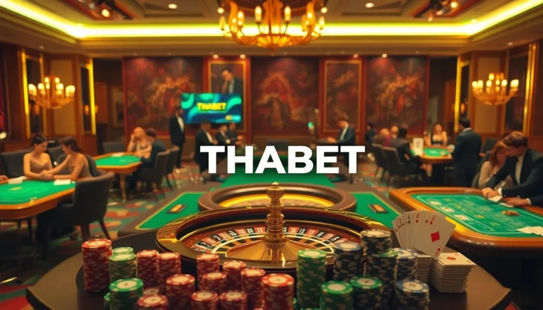 Experience the luxurious thrill of THABET with vibrant casino visuals and exciting gaming elements.