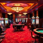 Experience the excitement of Slot Online Terpercaya with various luxurious slot machines and a roulette table.