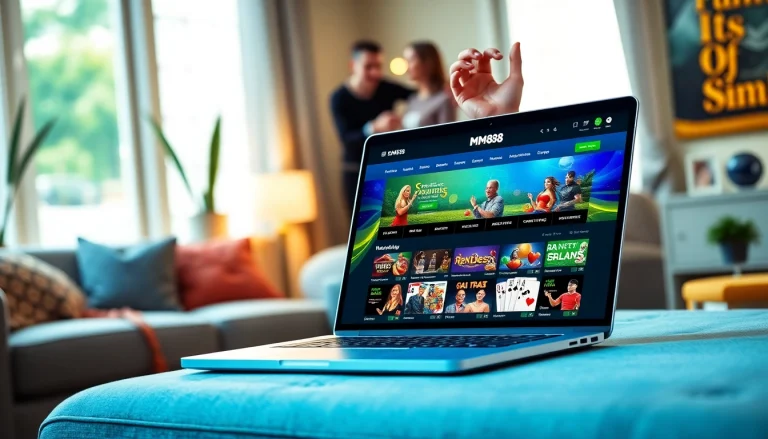 Engaging online gambling interface at https://mm88.agency/ showcasing diverse gaming options in a modern home setting.