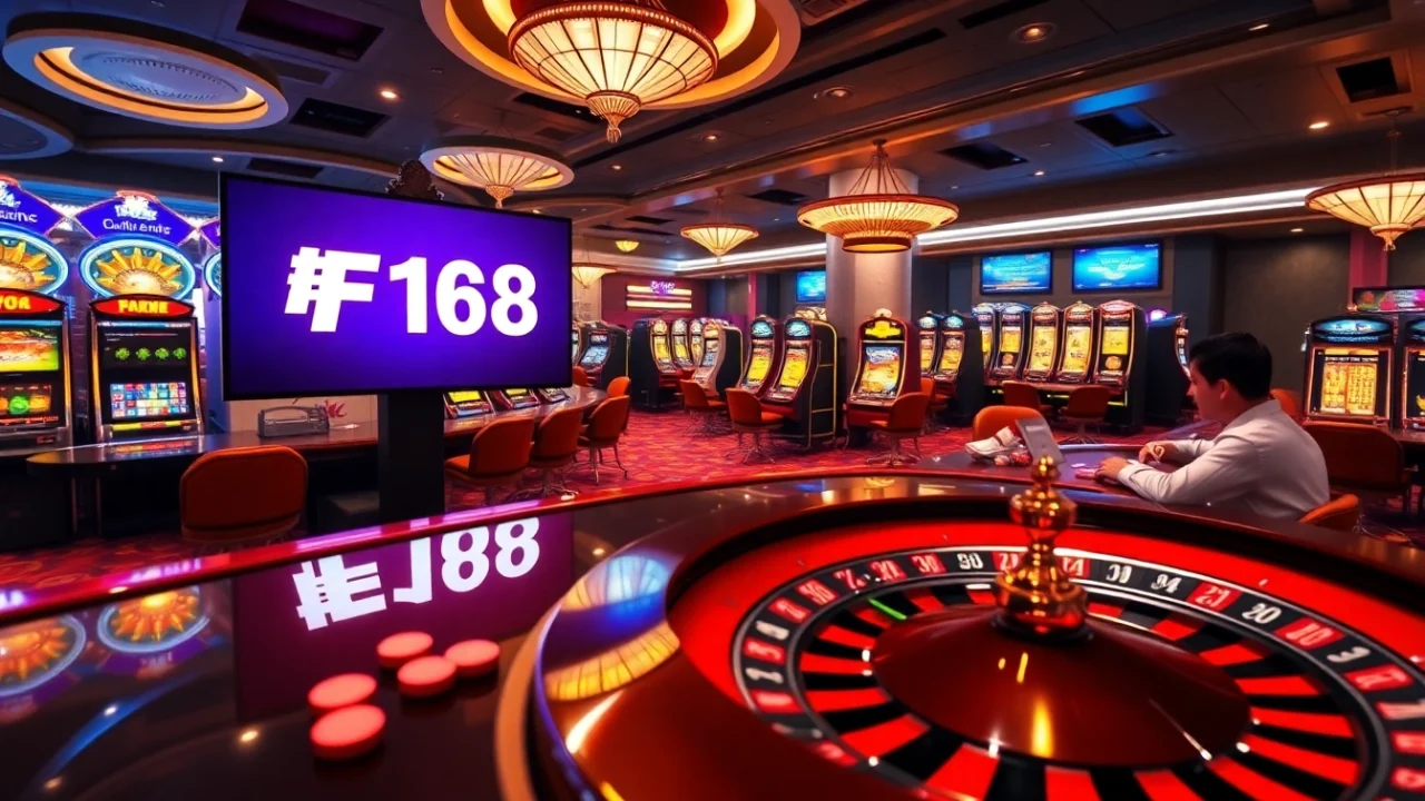 Experience the luxury of gambling with แบรนด์ F168 in an exciting casino environment filled with vibrant gaming elements.
