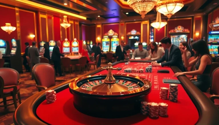 Experience the thrill of red88 casino with vibrant gaming tables and excited players.
