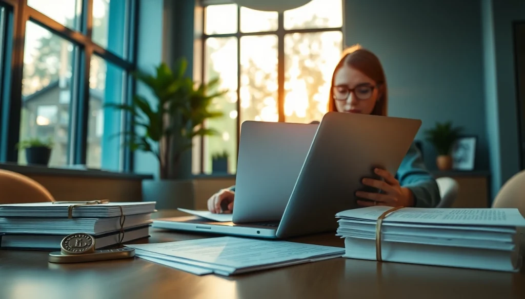 Sworn translation service in a professional office setting, emphasizing legal document accuracy.