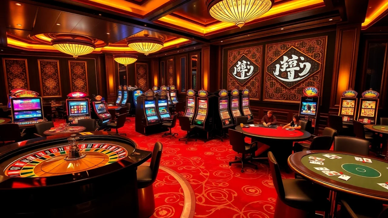 Experience the thrill of authorized 상품권카드 gambling at a luxurious casino, showcasing vibrant slot machines and engaging gameplay.