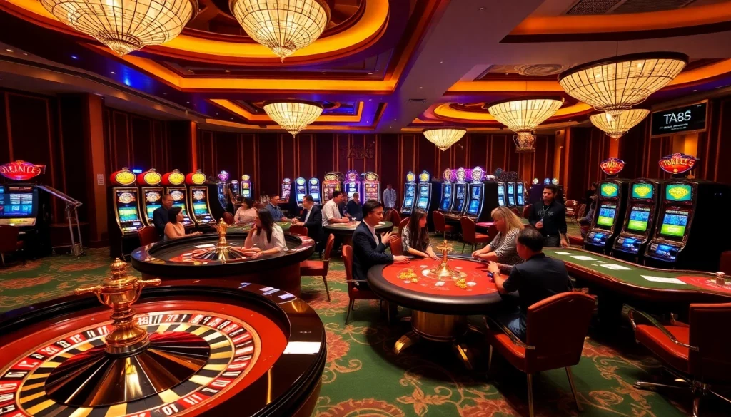 TA88 showcases a vibrant casino scene with poker tables, roulette wheels, and slot machines.
