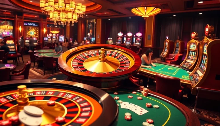 Adepts placing bets at a luxurious casino inspired by nhà cái 888b, showcasing poker tables and roulette wheels.
