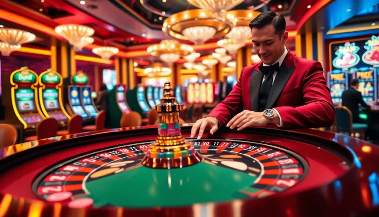 Gamblers enjoying the thrill of Trang Chủ BJ88 at a vibrant roulette table.