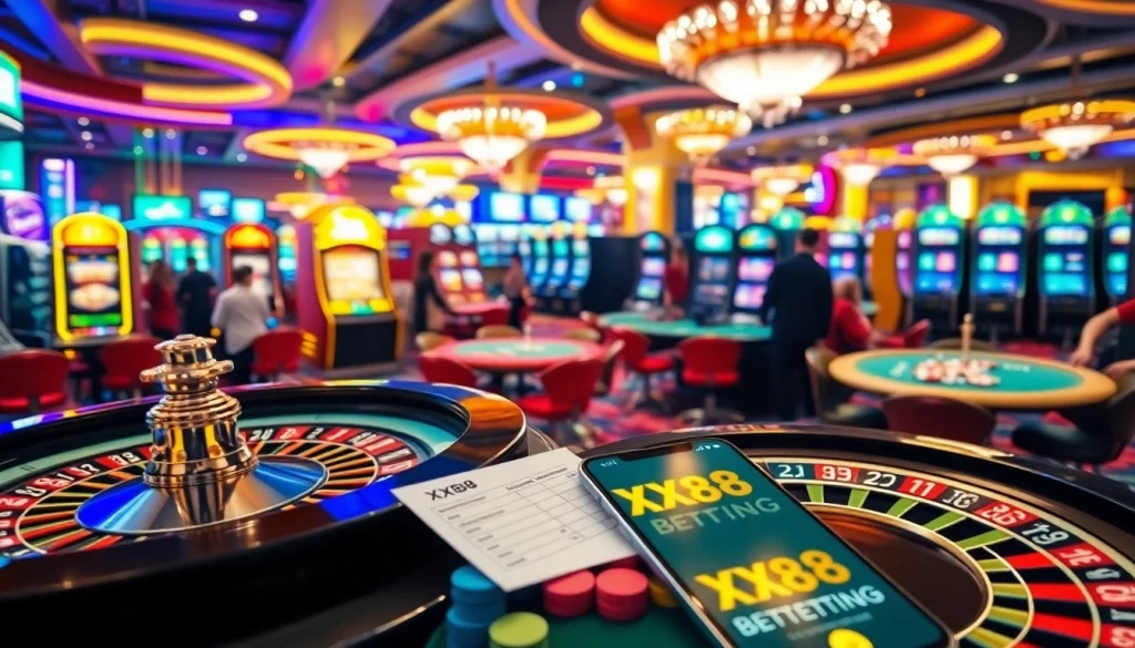 High-stakes gaming at XX88 casino with colorful chips and roulette wheel.