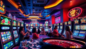 Players enjoying Slot Gacor machines in a vibrant casino atmosphere.
