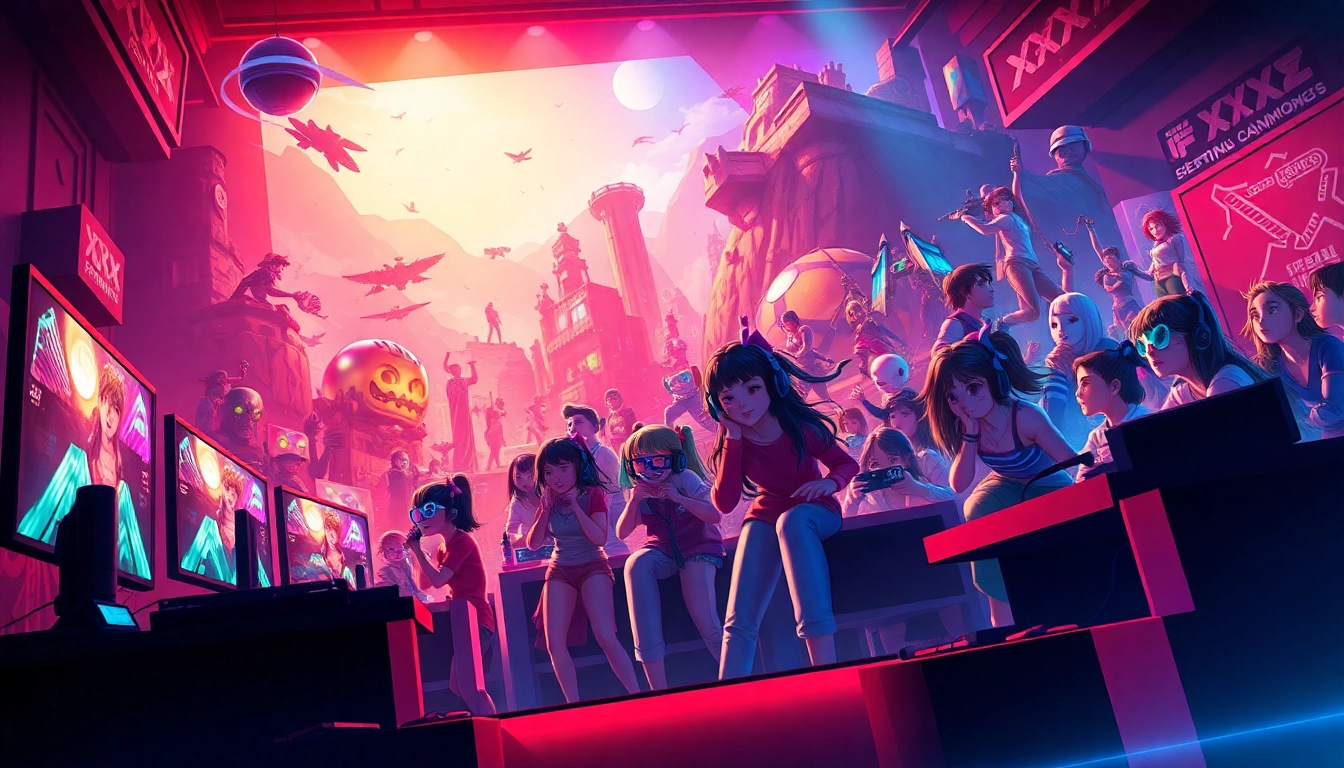 Vibrant scene depicting diverse characters in exciting XXX games, showcasing immersive gaming environments.