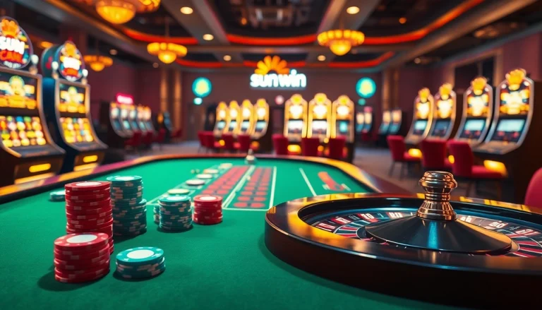 Authentically engage with sun win in a luxurious casino scene featuring vibrant games and thrilling ambiance.