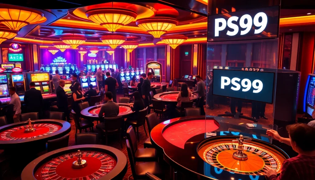 Experience an exciting casino floor with vibrant elements related to link PS99 showcasing high-stakes gambling.