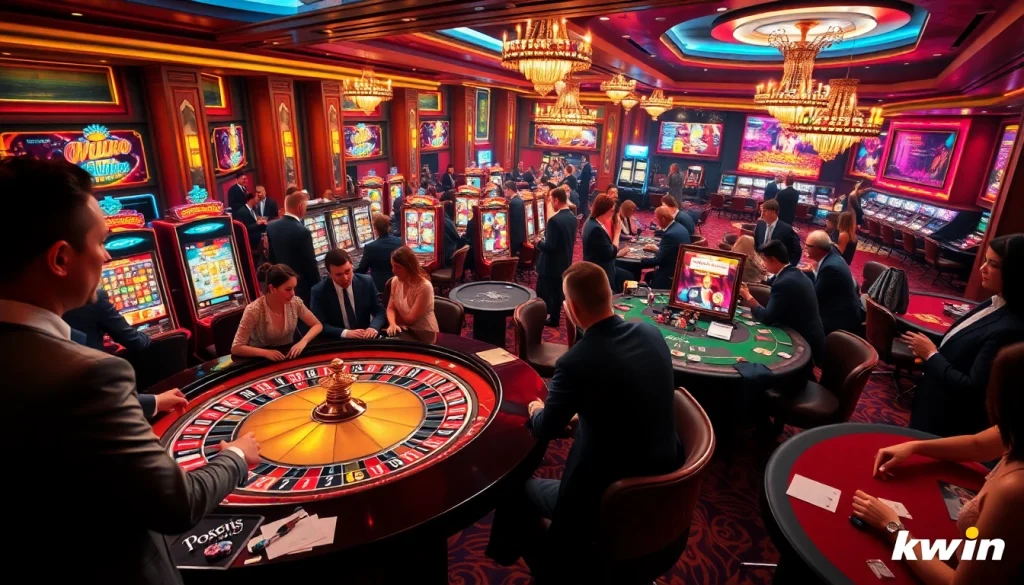 Experience the thrill of gambling at KWIN casino with players immersed in exciting games.