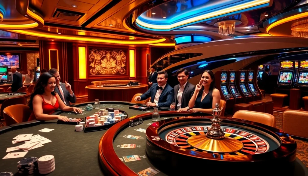 SX88 yacht adorned amidst a vibrant casino scene with poker tables and roulette wheels.