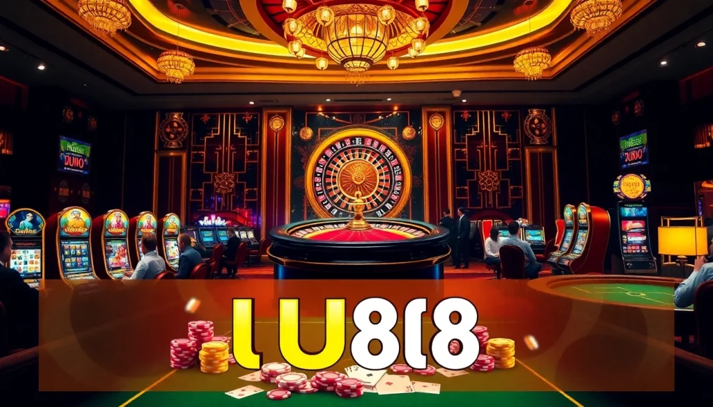 Play exciting games at UU88 casino with vibrant slot machines and roulette tables.