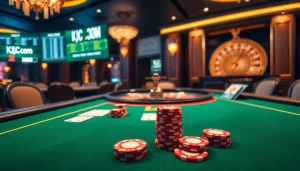 Experience excitement at online gaming with kjc com showcased on a casino table setting.