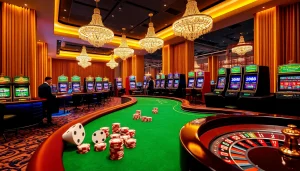Exciting WW88 casino gaming scene with vibrant tables, slot machines, and colorful chips.