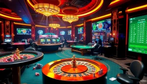 Engaging gambling action at https://dabet.homes with thrilling casino games featuring players and vibrant slot machines.