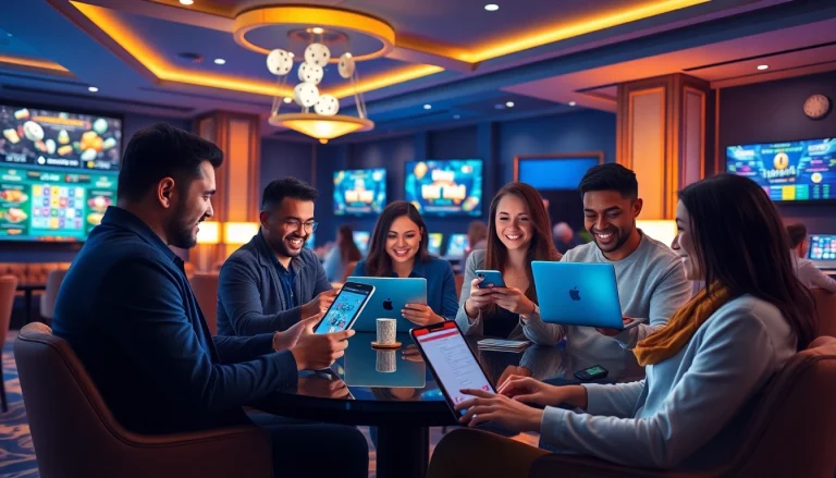 Online gambling experience at s666.nyc with diverse players in a modern setting.